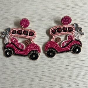 Hot Pink Beaded with gems Golf Cart Earrings